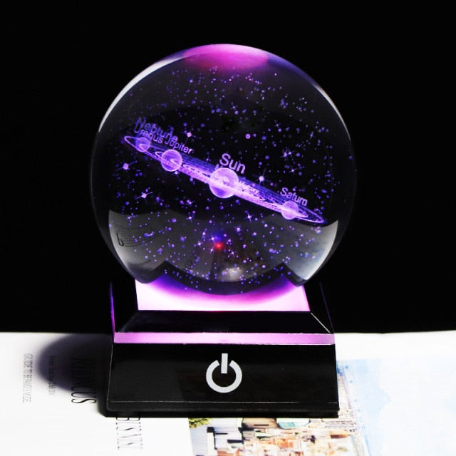 Cristal Sistema Solar Planeta Globo 3D Gravado a Laser Led